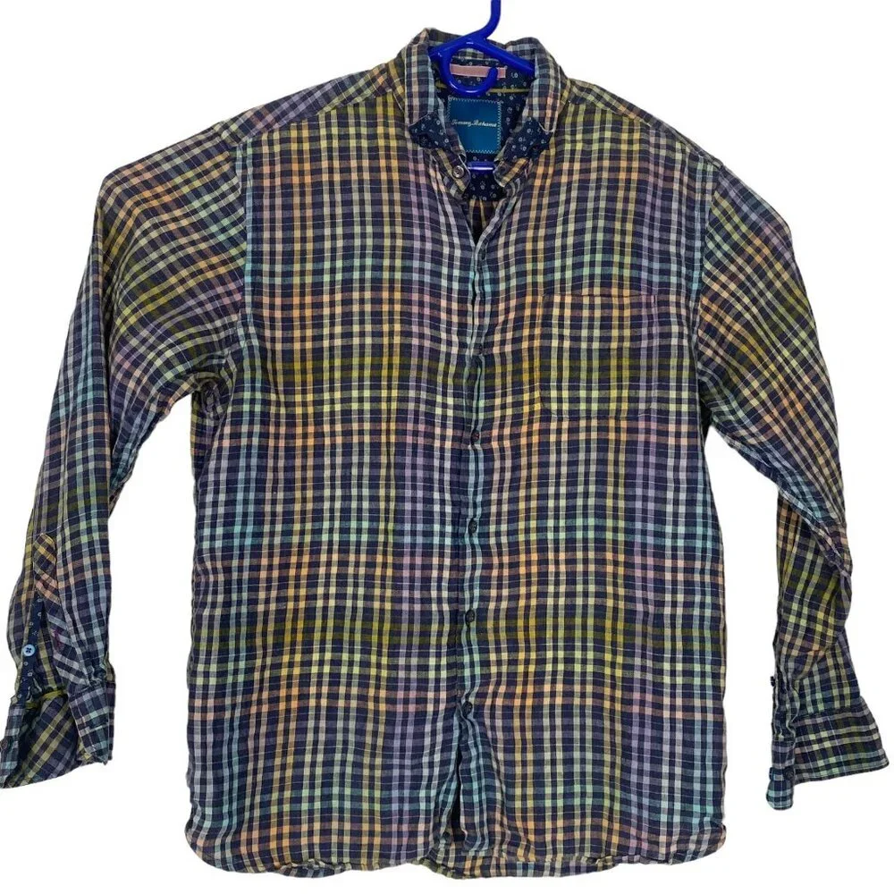 TOMMY BAHAMA Men Linen Shirt Button Long Sleeve Sz L Multicolor Casual Work 19-4